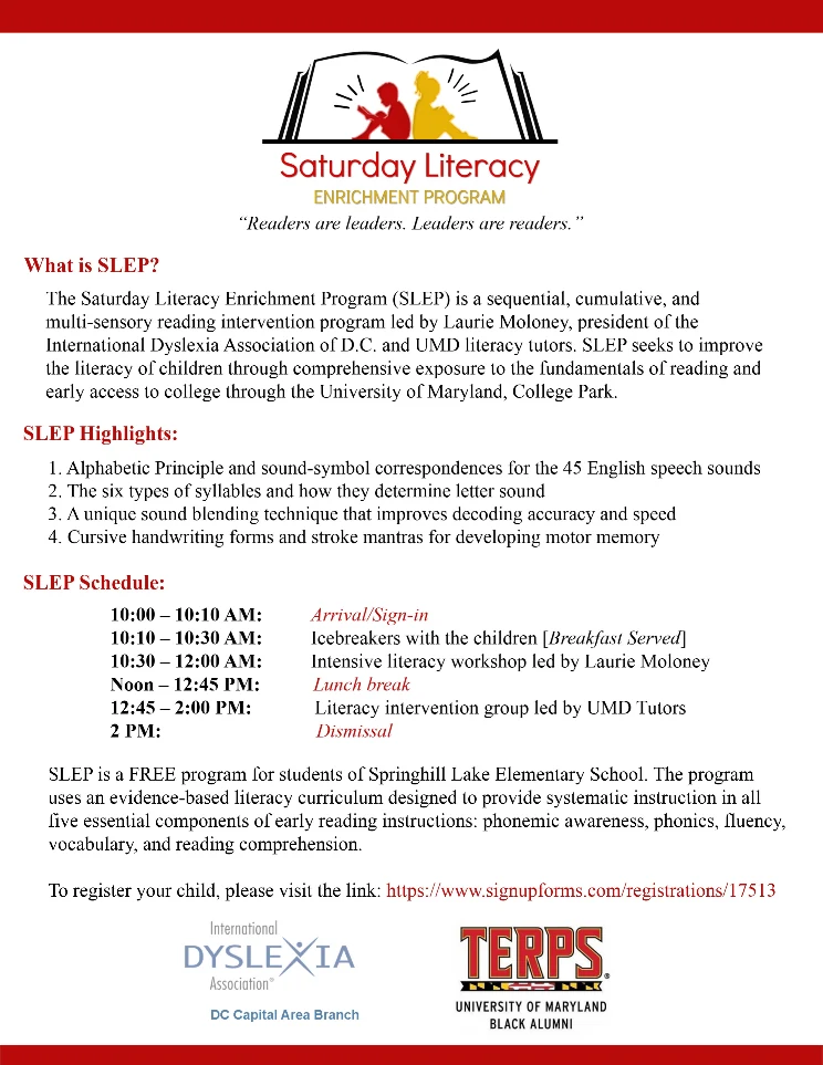 Saturday Literacy Enrichment Program information flyer